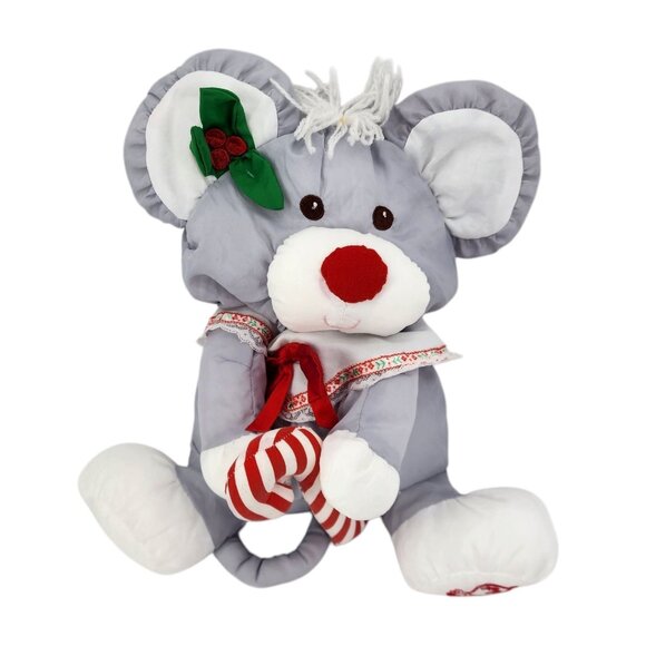 Vintage Fisher-Price Puffalump Gray Christmas Mouse Plush 1987 - Picture 11 of 11
